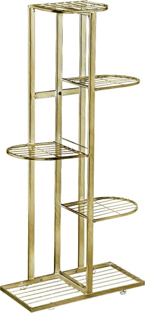 A tall, multi-tiered metal plant stand.