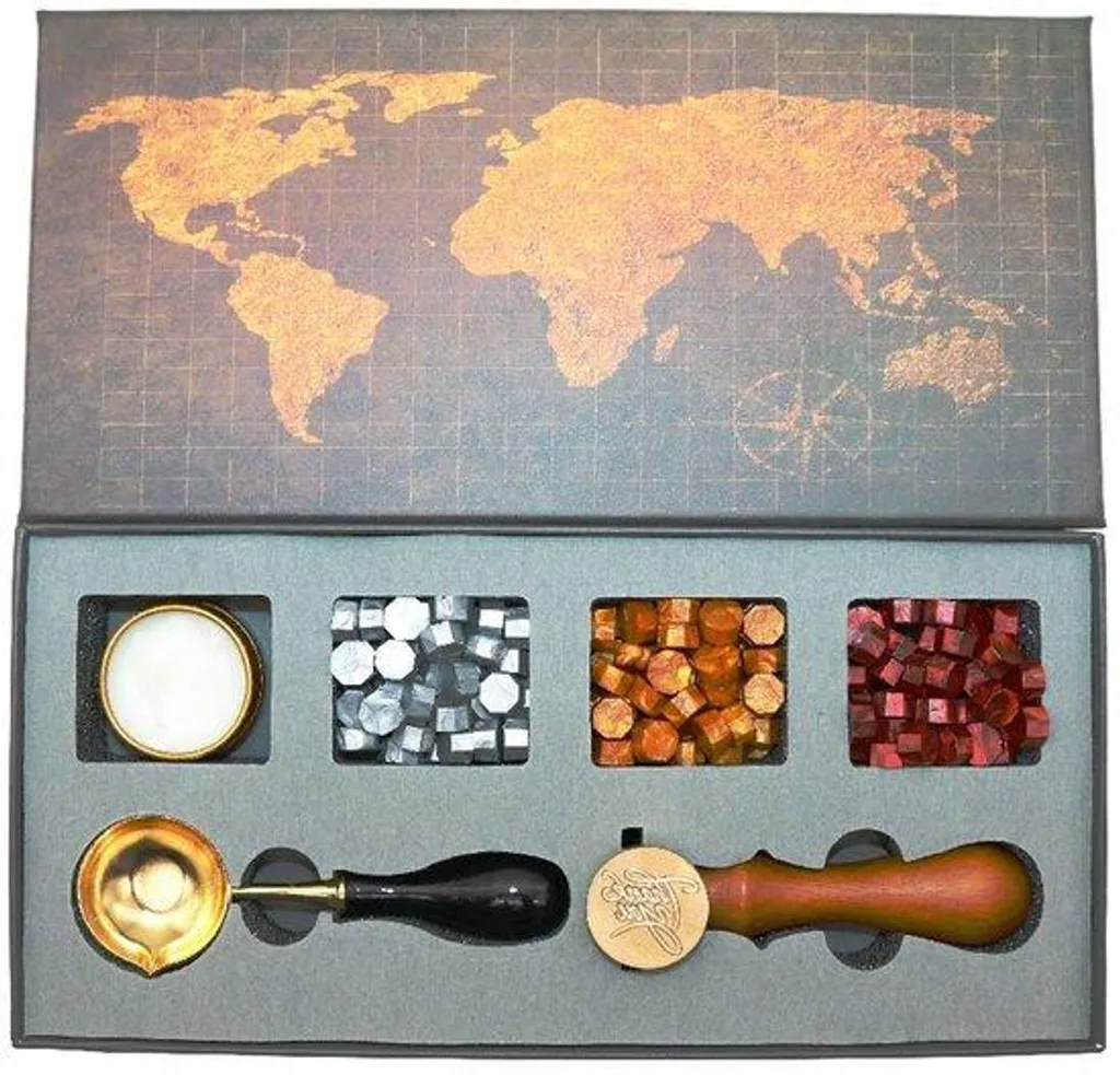 Coffret Cadeau de Cachets de Cire Marine et Sceau Métallique Artisanal