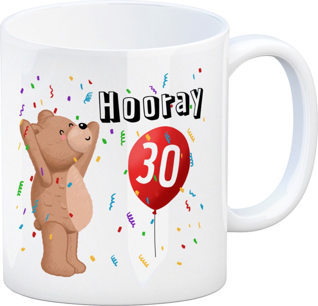 Kaffeebecher für den 30. Geburtstag mit Motiv: Hooray