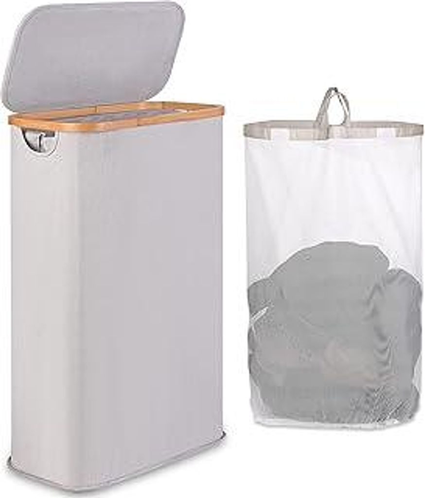 Wäschekorb 60l, Wäschesammler Schmal mit Herausnehmbarer und Waschbarer Innentasche, Laundry Baskets mit Griffen für Kleidung, Spielzeug, Handt...