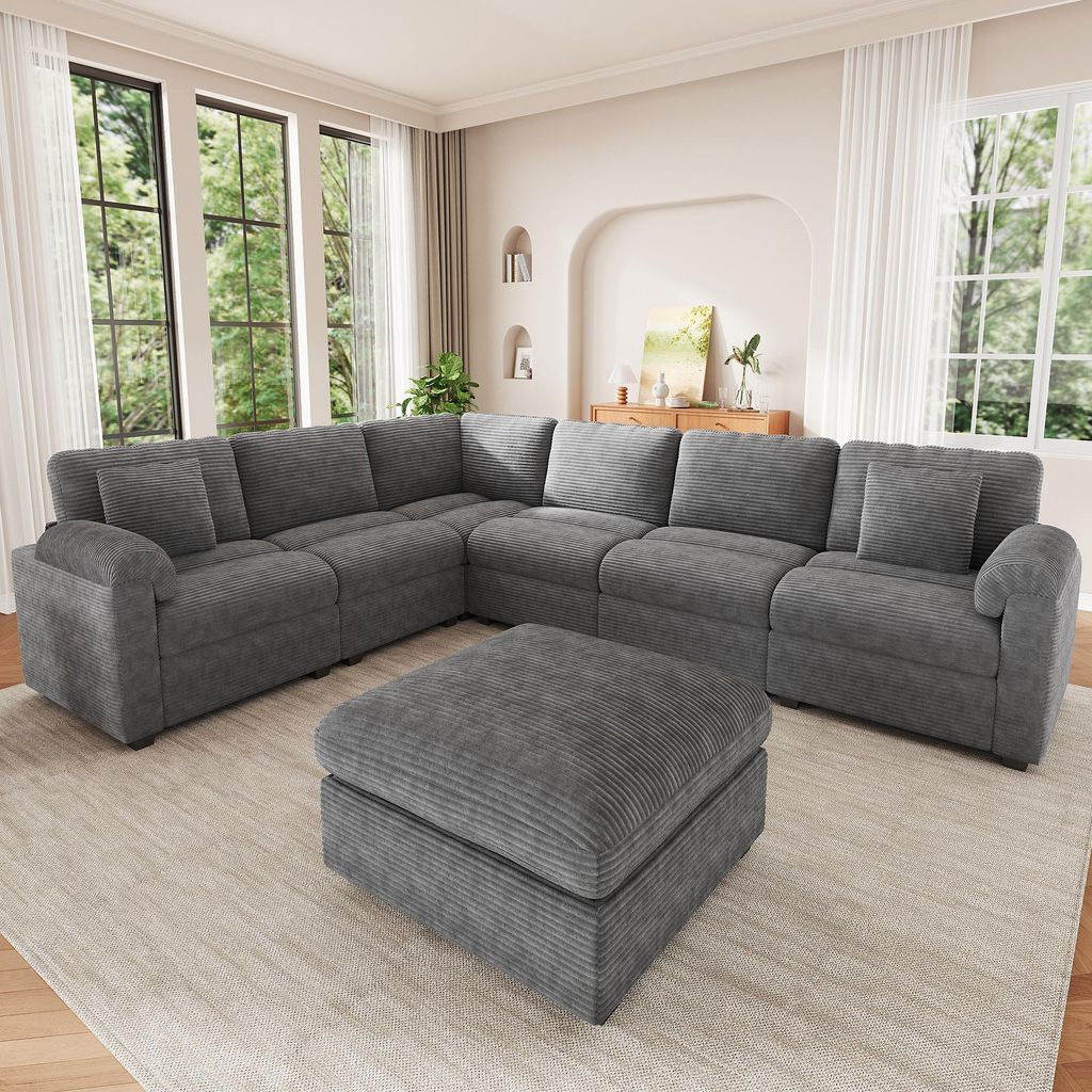 Merax XXL Modulares U-Form Sofa, L-Form Ecksofa Mit Hocker