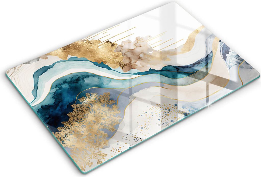 Glasschneideplatte - Herdabdeckplatte - 80x52 cm -Schneidebrett - Spritzschutz -Buntes Marmor