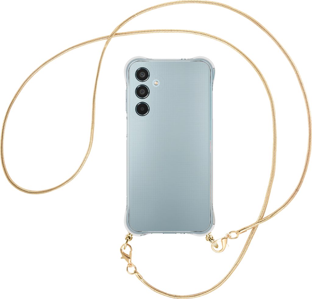 Handykette Backcover-Schutzhülle mit Band (Metall goldfarben) für Samsung Galaxy M35 5G - goldfarbene Snake-Kette