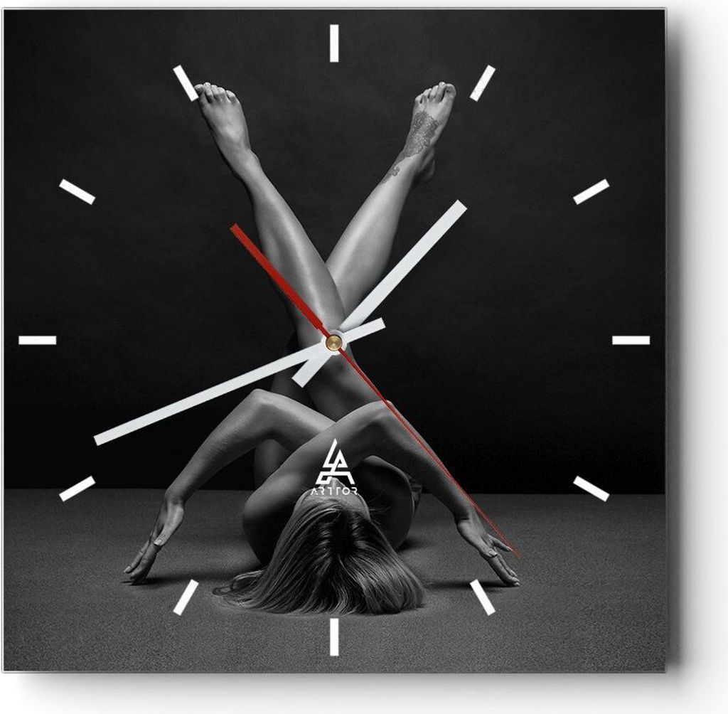 Wanduhr - Quadrat - Glasuhr - Frau Gymnastik Yoga - 40x40cm - Schleichendes Uhrwerk - Lautlos - zum Aufhängen bereit - Dekoration Modern - Wanddek...