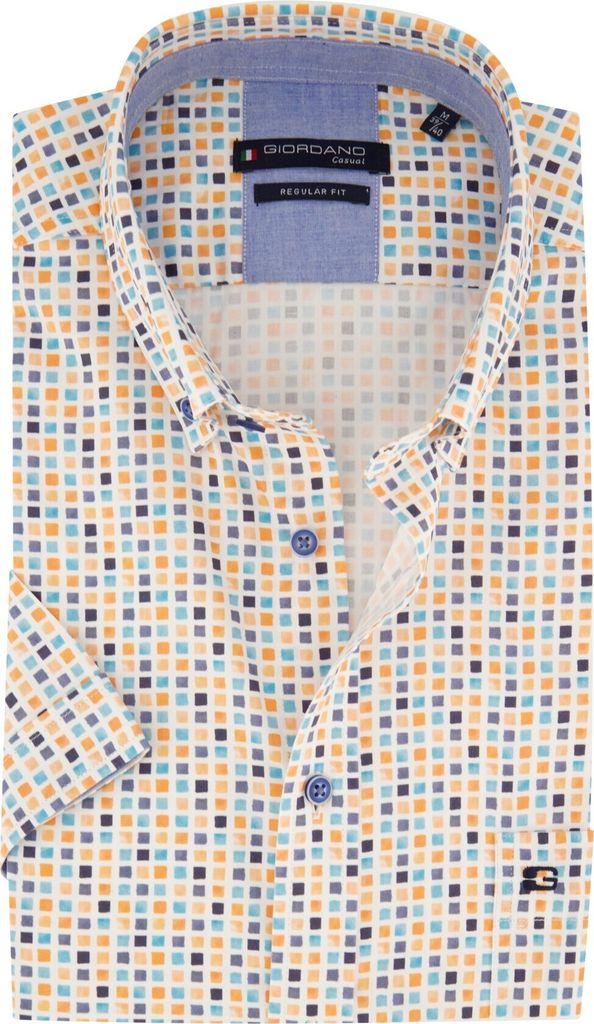 Giordano Freizeithemd, kurze Ärmel, Regular Fit, gelb bedruckt, Baumwolle