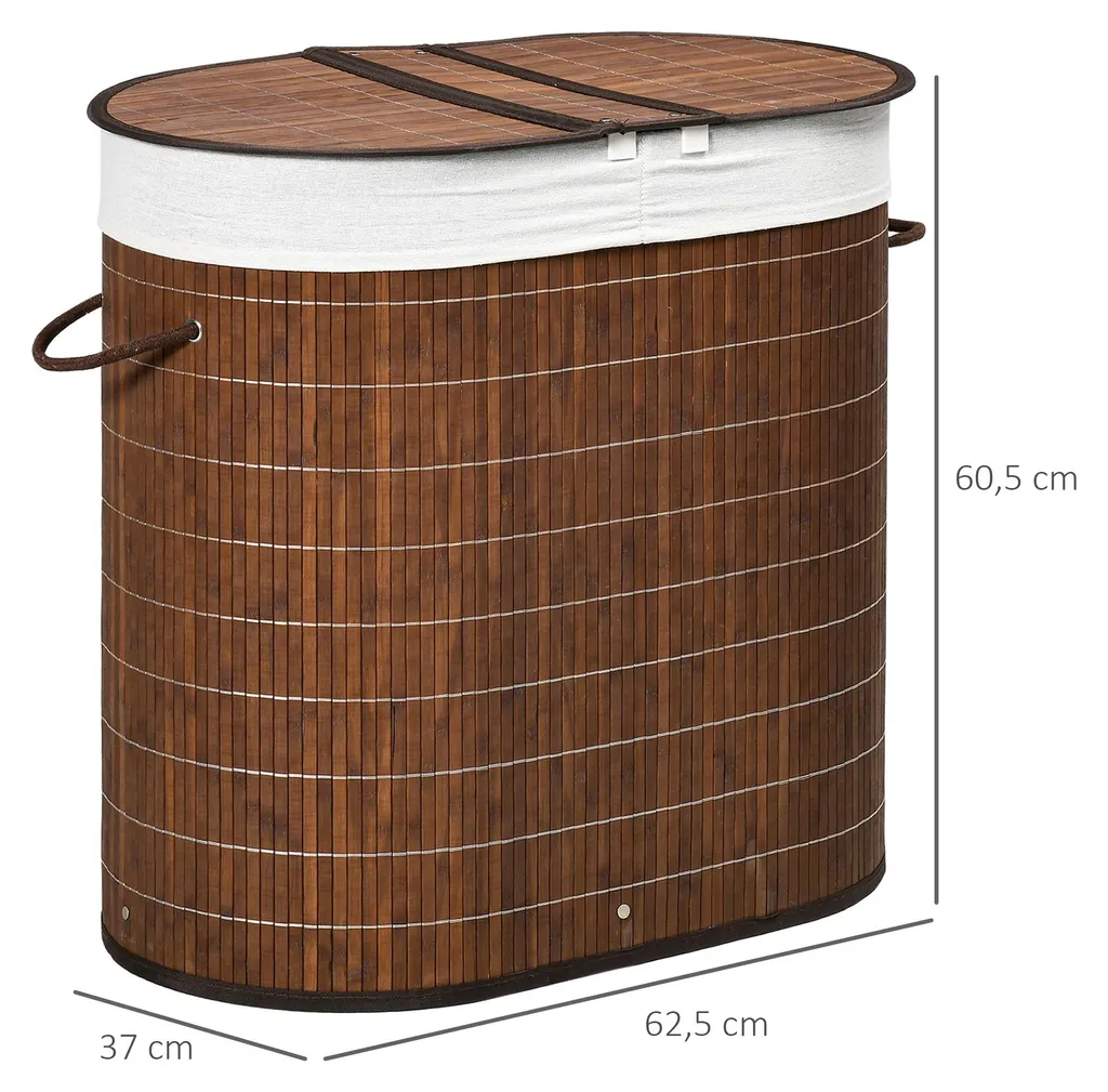 Panier à linge double compartiment 100L marron 62,5x37x60,5 cm robuste - 3