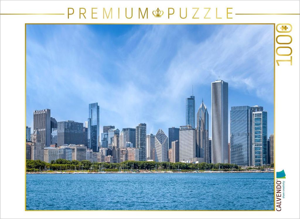 CALVENDO Puzzle Skyline und Michigansee, Chicago | 1000 Teile Lege-Größe 64x48cm Foto-Puzzle für glückliche Stunden