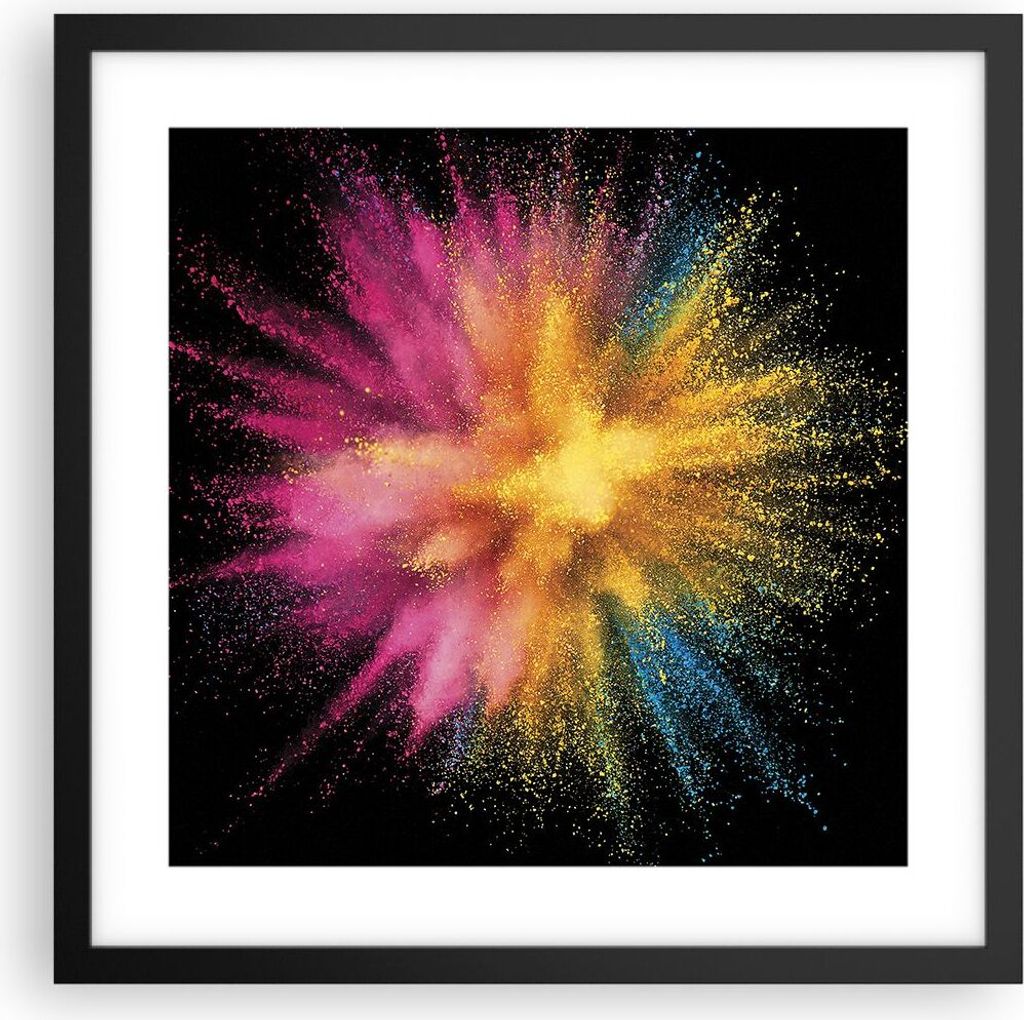 Gerahmtes Poster - Schwarzer Rahmen - Bunt Staub Explosion - 40x40 cm - Wand Bild - Wanddeko - Wandbilder - Kunstposter - Wandposter - Bilderrahmen...