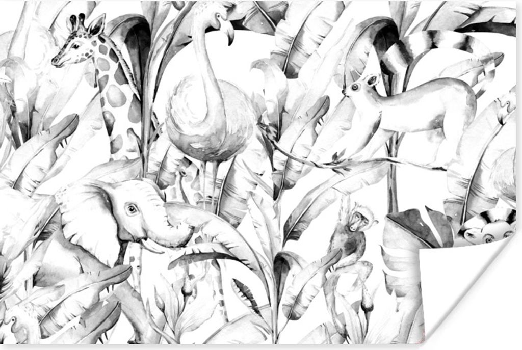 MuchoWow Poster Aquarelle - Tiere - Pflanzen - Jungen - Mädchen - Kinder 180x120 cm - Fotoplakat