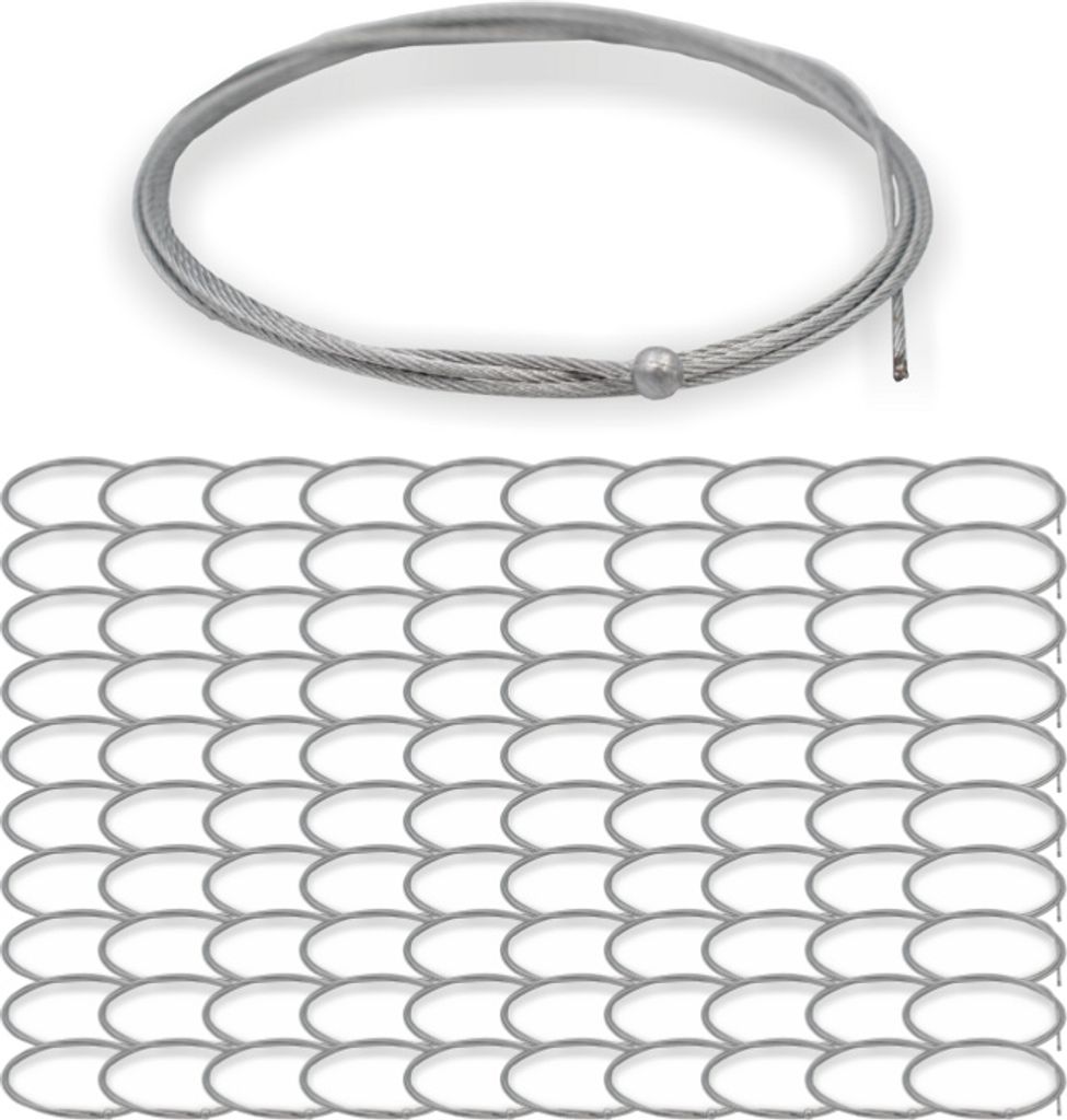 100x Drahtseil Ø 1,2 mm, 7x7 mit Kugelnippel Ø 4,5 mm, Stahl verzinkt | Länge 7500 mm
