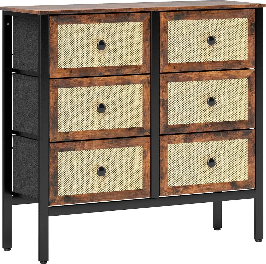 Commode 6 tiroirs pliables gain de place brun rustique finition mate