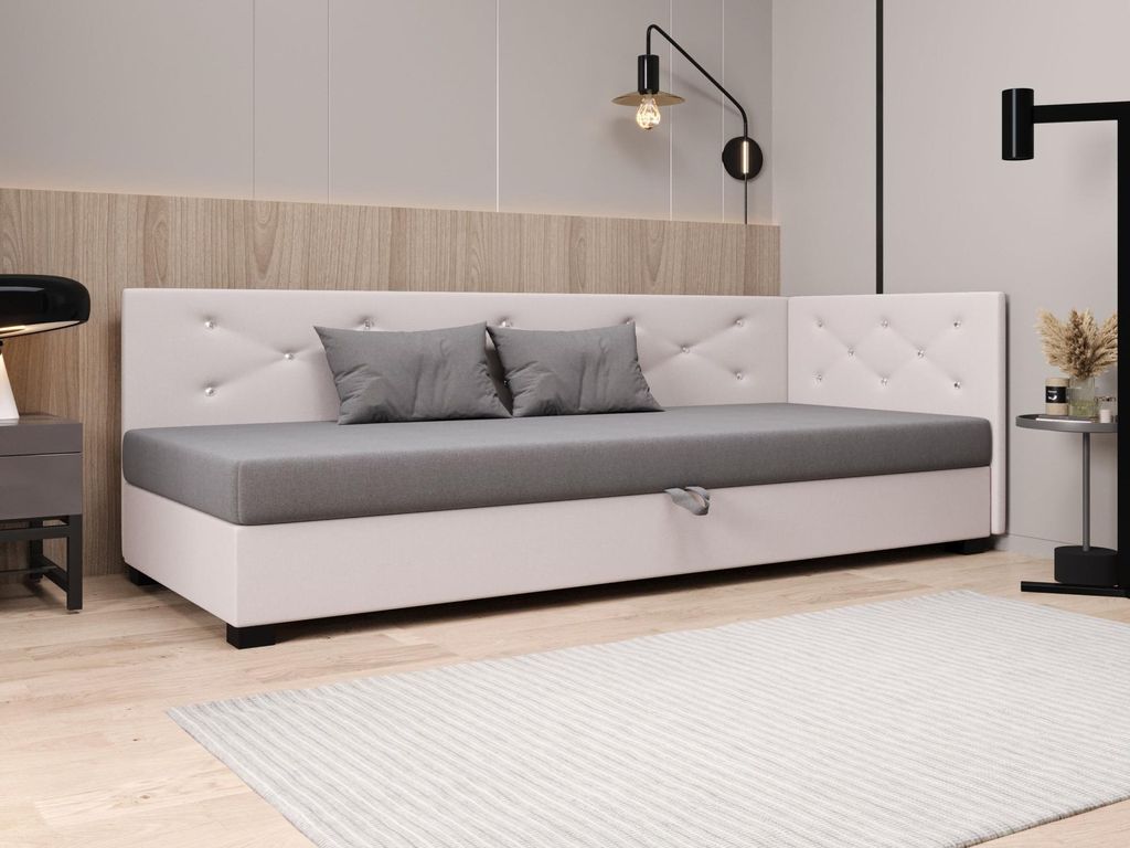 Polsterbett 80x195 MILEKA PLUS 2 - hellgrau / ecru