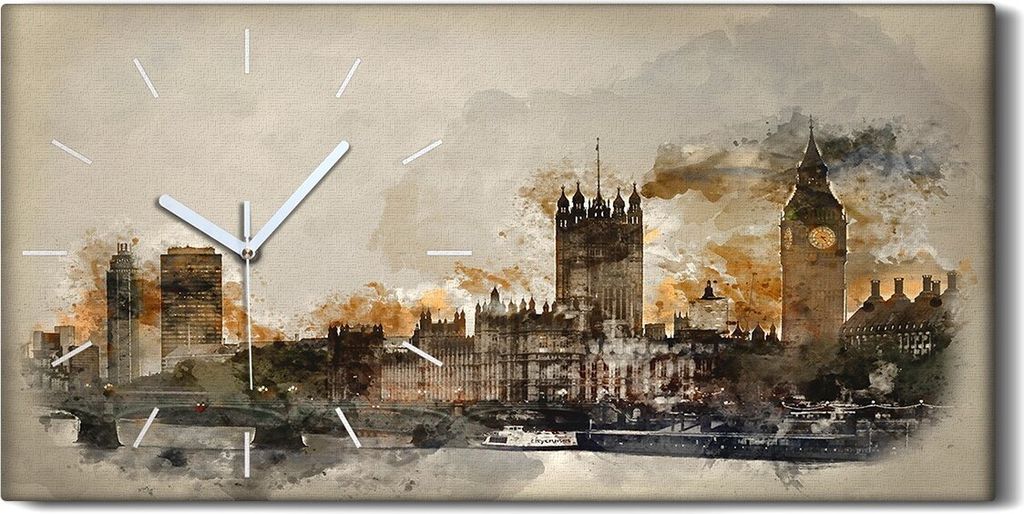 Dekor Leinwand Uhr Wandbilder Geräuschlos Kunstdruck 60x30 London Stadt - weiße Hände
