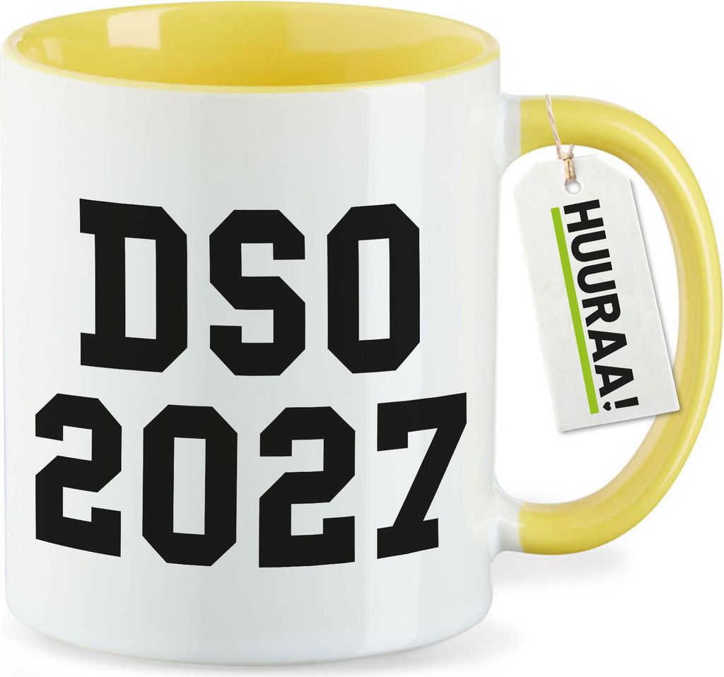 Huuraa Kaffeetasse DSO 2027 Abschluss Belgien (ndl.) 330ml Gelb Keramik Kaffeebecher Geschenkidee
