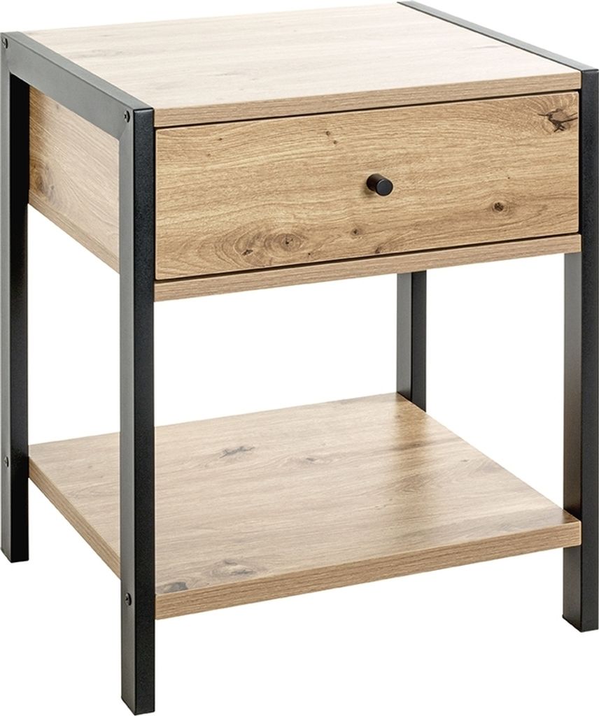 Konsole >52481< in eiche, schwarz, MDF, Metall - 48x60x43cm (BxHxT)