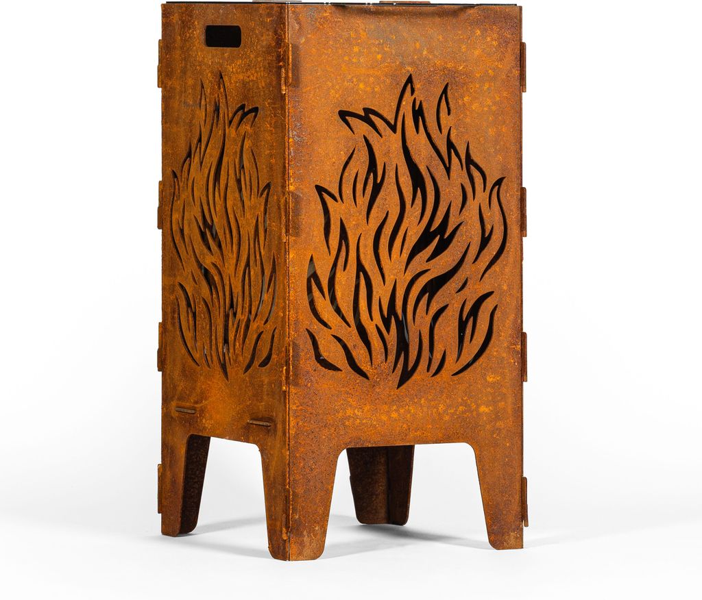 Outdoor Feuertonne Flammen mit Grillrost, Feuerstelle, Grill, Kaminstelle, Feuerkorb, Rost, Edelrost, Garten, Terrasse - Deko