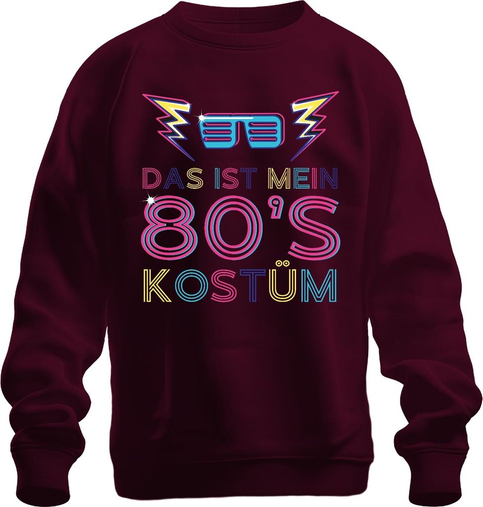 MEIN 80'S KOSTÜM 80er Jahre Retro Neon Party Karneval Brille Uni Sweatshirt Pullover, Burgundy, L