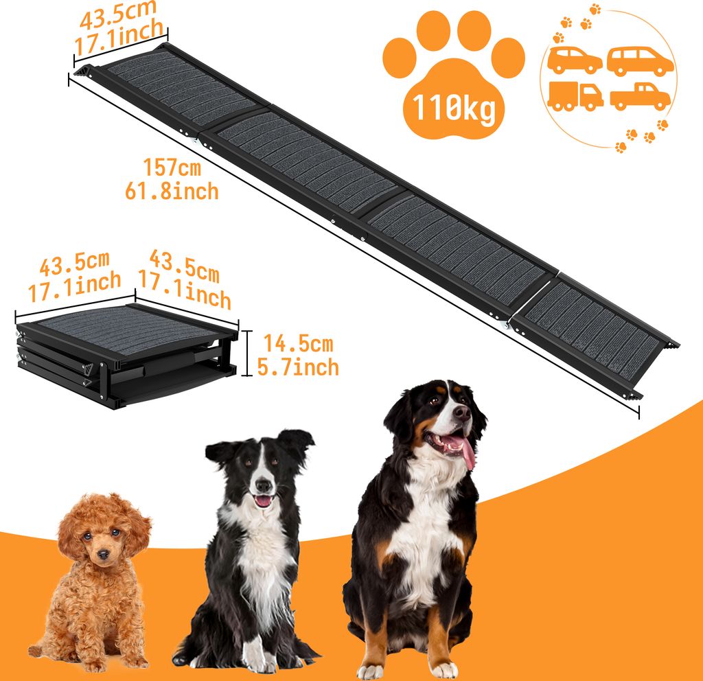LZQ 157cm Hunderampe Auto Klappbar,Hundetreppe Auto mit Produktbild 2