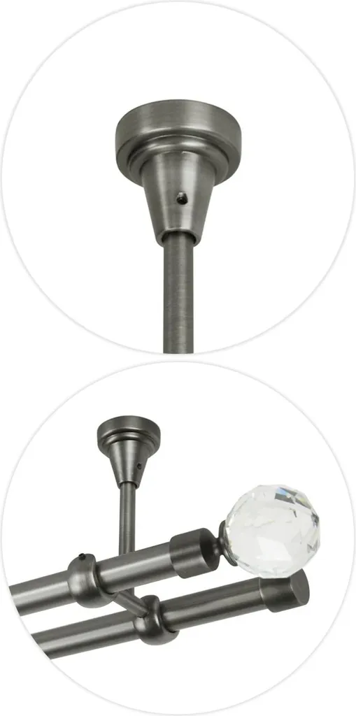 Asta Per Tende A Due Binari In Acciaio Inox - Cromo Opaco E Oro Anticato - Diametro 16mm - Lunghezza Regolabile Da 120 A 600 Cm (Modello Da 360 Cm)