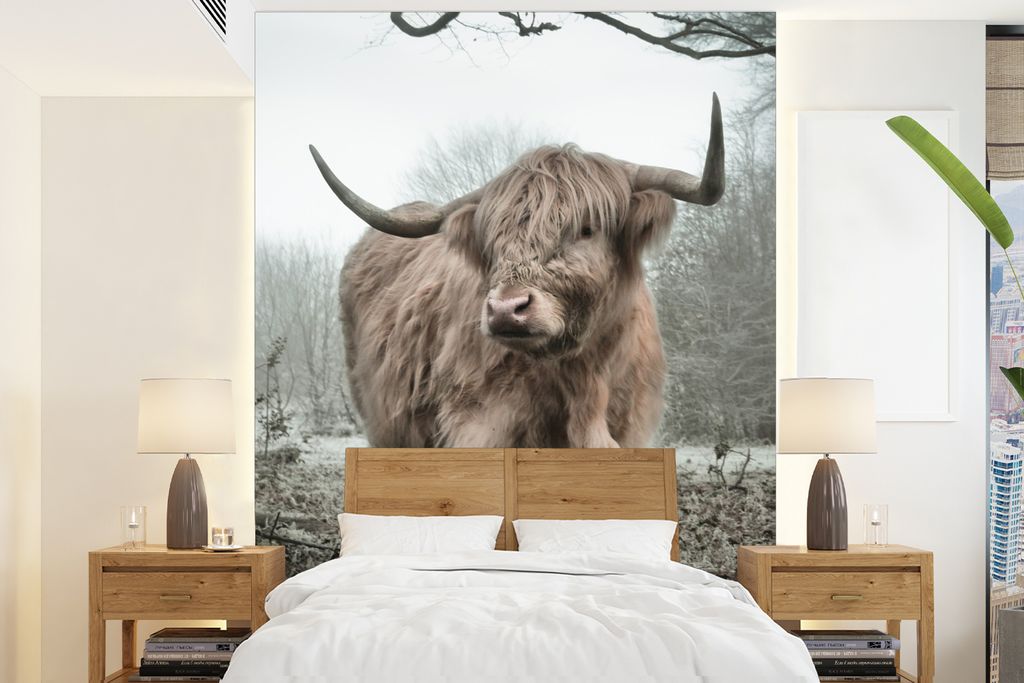 MuchoWow Fototapete für Wohnzimmer oder Schlafzimmer Wandtapete Vinyl Motivtapete Schottische Highlander - Natur - Herbst - Tiere - Wildtiere - ...