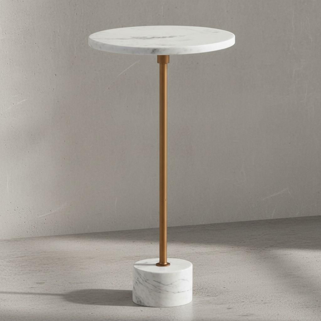 Beistelltisch Echter Marmor Metall 30x30x55,5 cm Anstelltisch Weiß Gold, Kleiner Abstelltisch Rund, Wohnzimmertisch Couch Modern, Marmortisch Hoch