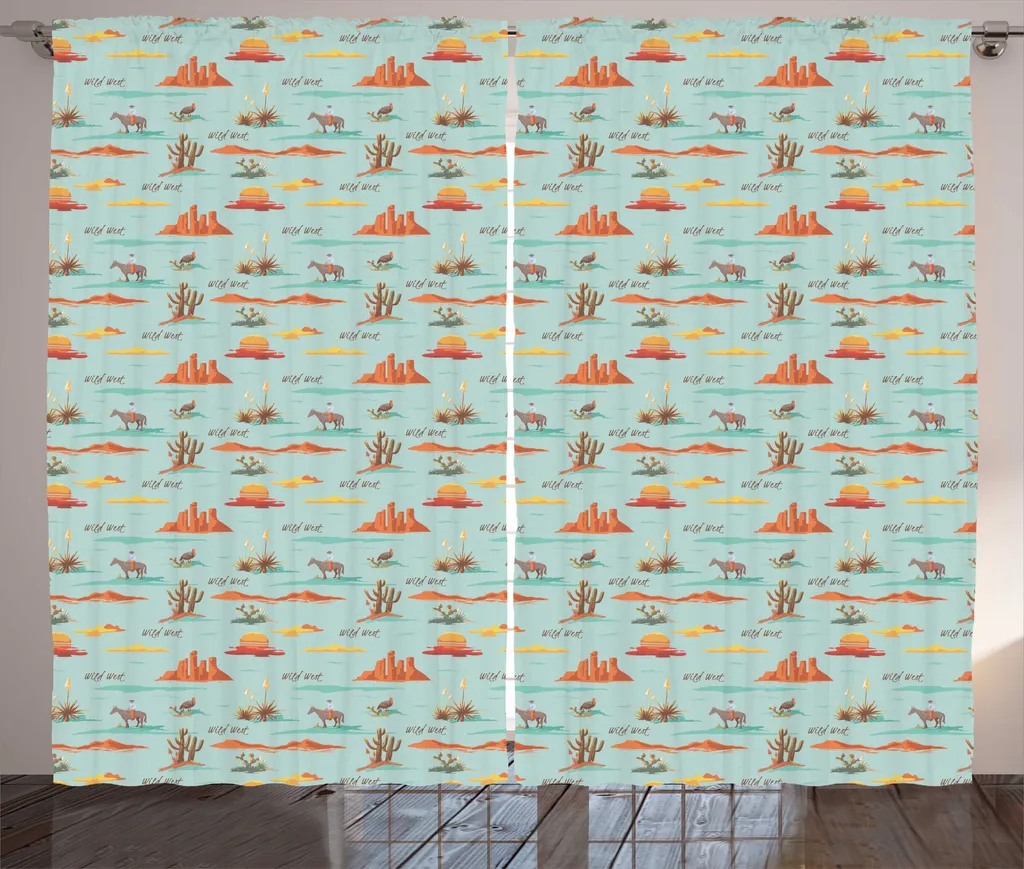Rideau imprimé Sunset Cactus et Cowboy en tissu durable 280 x 225 cm