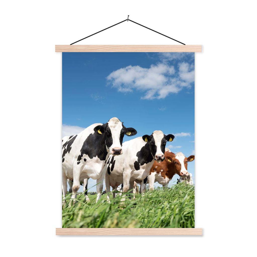 MuchoWow Textilposter Kühe - Landleben - Weide - Natur - Tiere 120x160 cm mit holzfarbenen Rahmen - Plakatkarton
