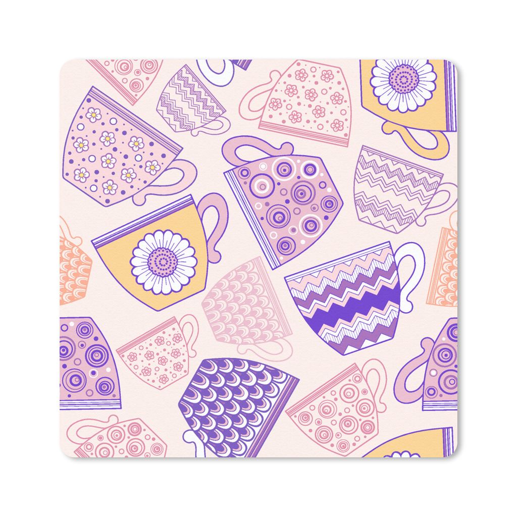 MuchoWow Mauspad Mousepad Muster - Teetassen - Tee 20x20 cm - Mousepads - Maus Mat - Pad - Mausunterlage - Desk Mat - Bureauartikeln