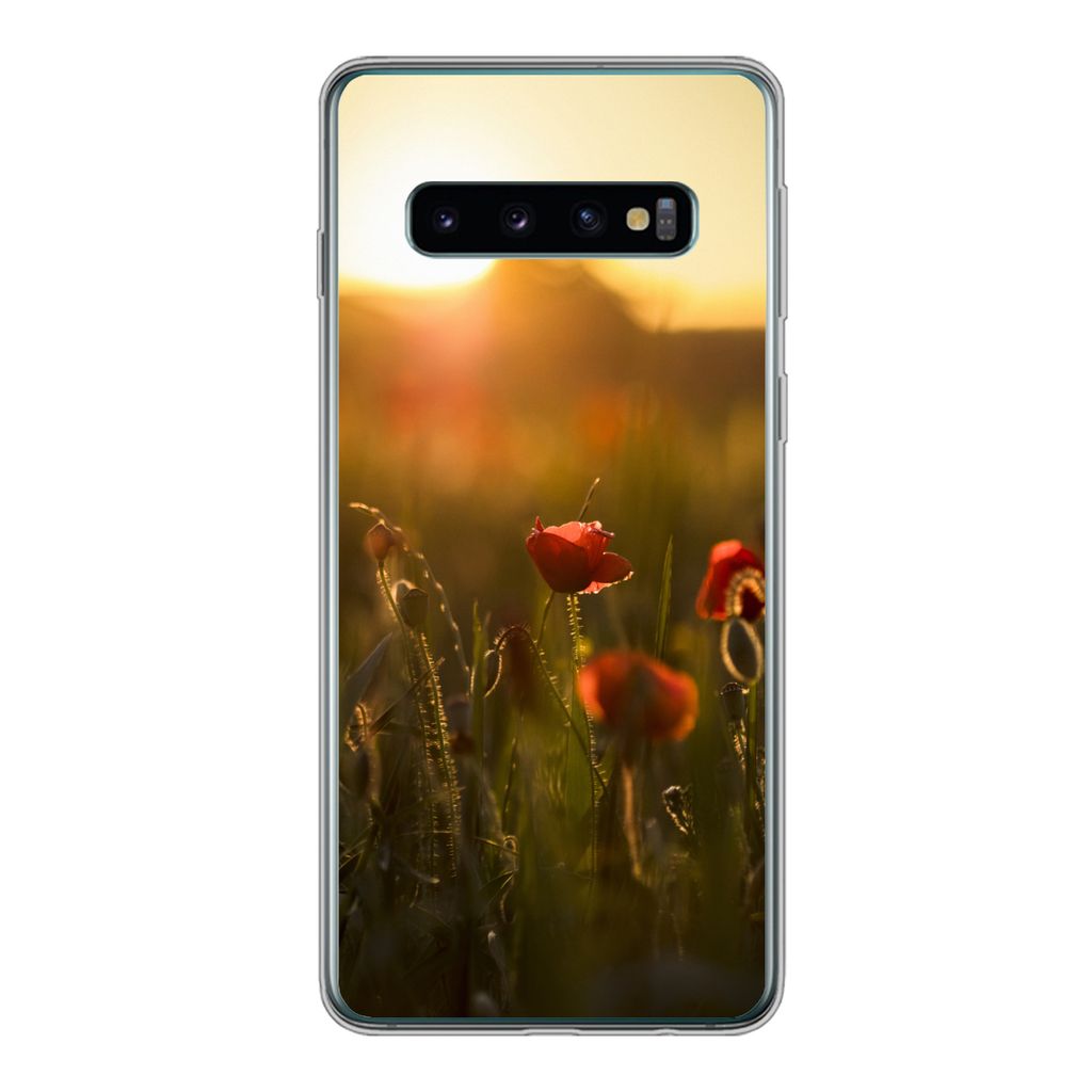 MuchoWow Handyhülle Schutzhülle Hülle für Samsung Galaxy S10 Mohn - Sonnenuntergang - Gold Silikon Softcase Handy Hülle - Handytasche
