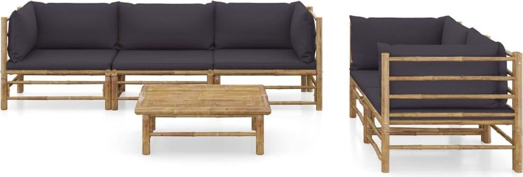 vidaXL 6-tlg. Garten-Lounge-Set mit Dunkelgrauen Kissen Bambus