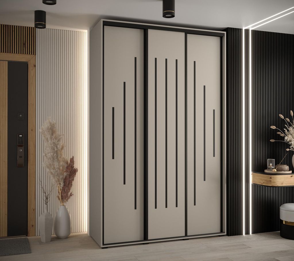 Kleiderschrank INDIRA 12 - 150/60 cm, Kaschmir / Schwarz