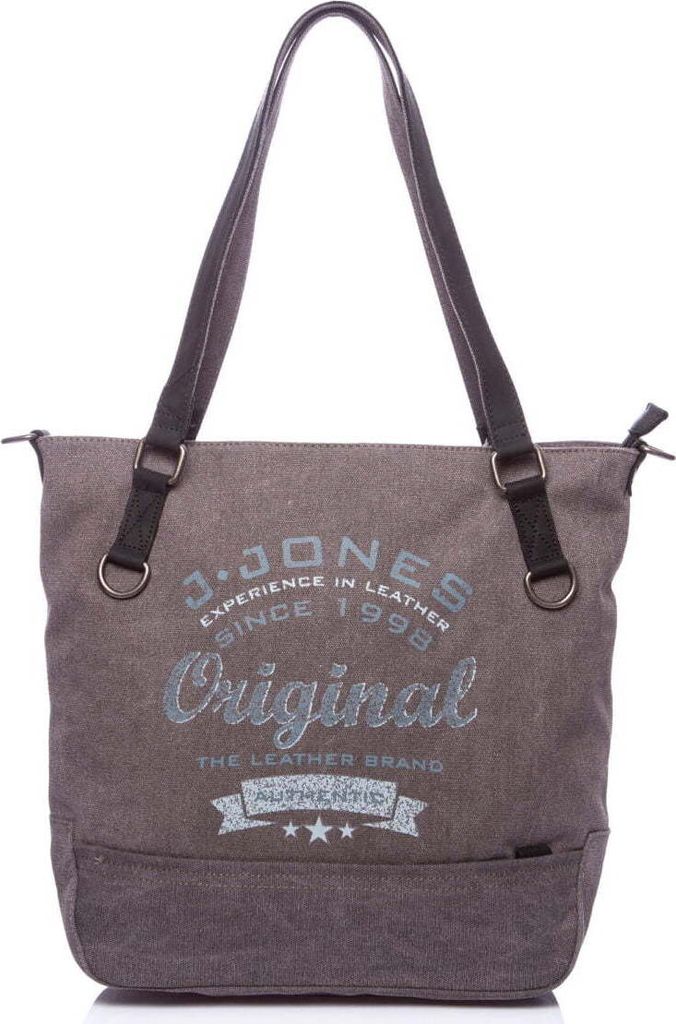 Canvas damentasche Tasche mit Echtleder Shopper Umhängentasche Schultertasche Groß Grau J Jones