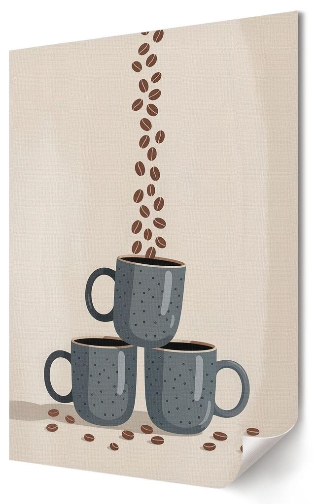 Kaffeetassen- Kunstdruck A2 (42x59 cm) - Minimalistisch, Modern- Wandbild für Wohnzimmer Schlafzimmer & Flur, Modernes Poster Wanddeko, Ungerahmt