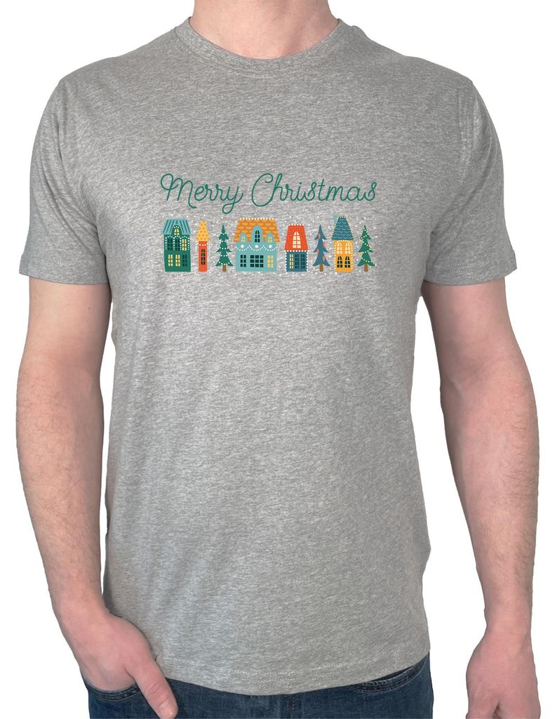 Huuraa Herren T-Shirt Merry Christmas Weihnachtsdorf S Sport Grey Bio Baumwolle Fairtrade Herrenshirt Geschenkidee