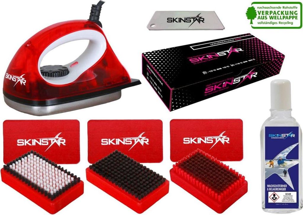 SKINSTAR Starter Ski Wachs Set, Wachsbügeleisen, Bürsten, Wax, Reiniger 7-teilig Type B
