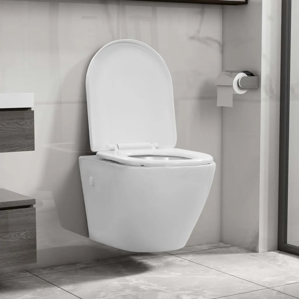 WC suspendu sans bride facile à nettoyer en céramique blanche durable - 2
