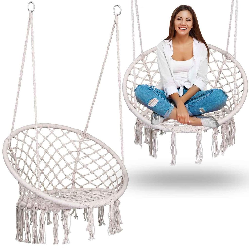 Hängeschaukelstuhl im Boho-Stil, beige