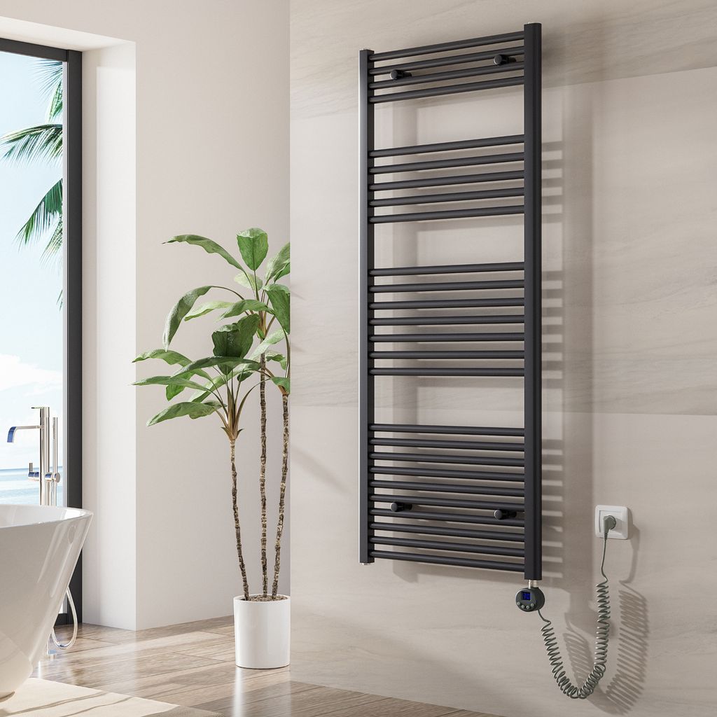 Heilmetz Heizkörper Elektrisches Badheizkörper Handtuchtrockner 140x60cm Anthrazit mit Timing Heizstab Thermostat Handtuchwärmer Wandmontage Ede...