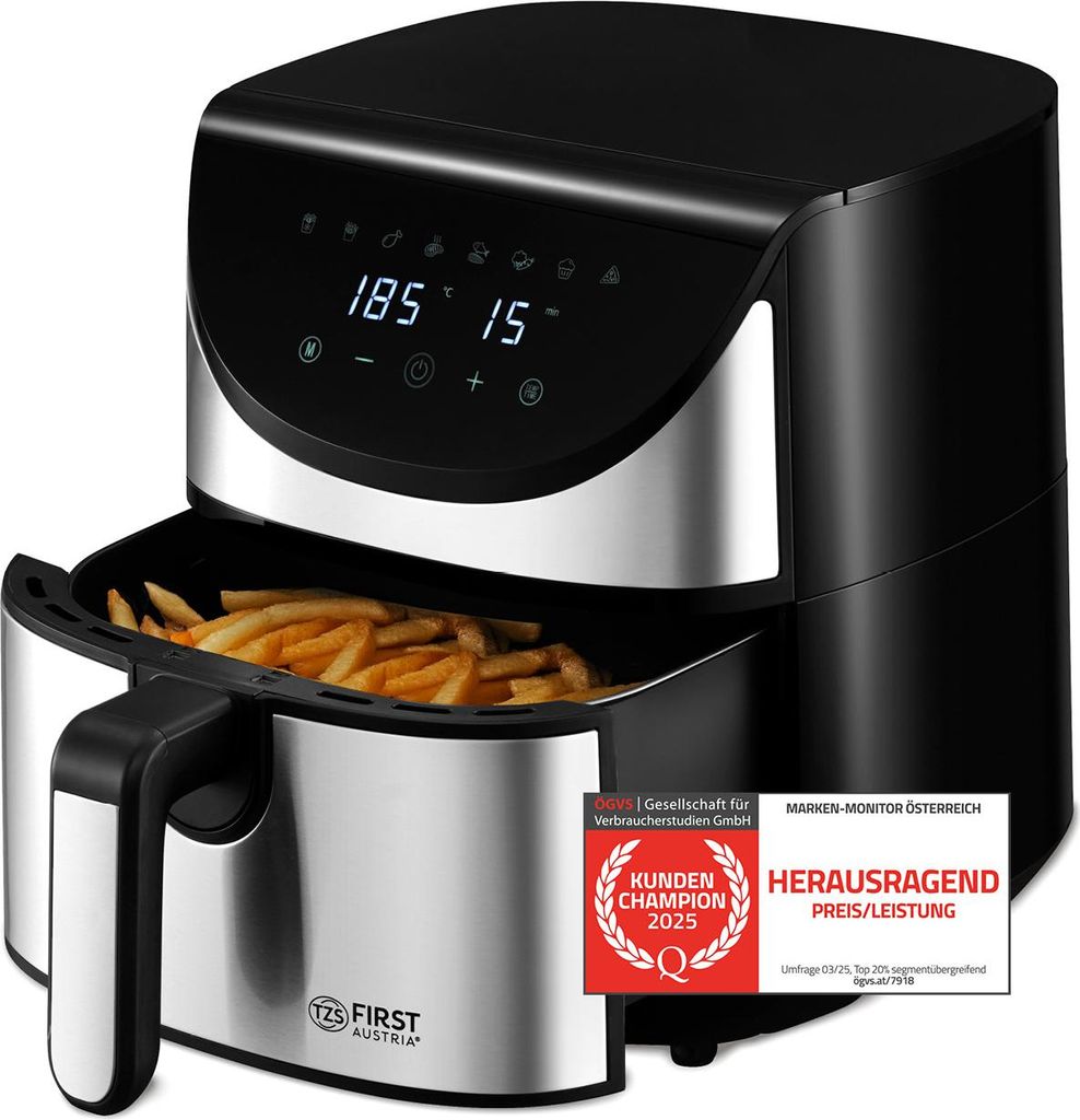 TZS First Austria Air Fryer, Heißluftfritteuse, 5,8 L, 80-200°C, 8 Programme, fettfrei frittieren, Digitalsteuerung, Antihaftbeschichtung, 1700 W...