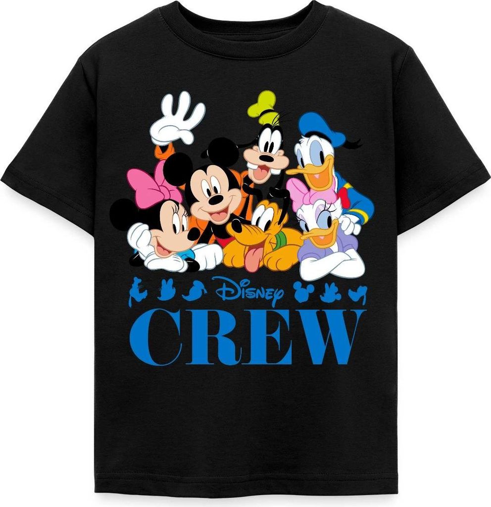 Mickey & Minnie Pluto Goofy Daisy Donald Crew Kinder T-Shirt, 122/128 (7-8 Jahre), Schwarz