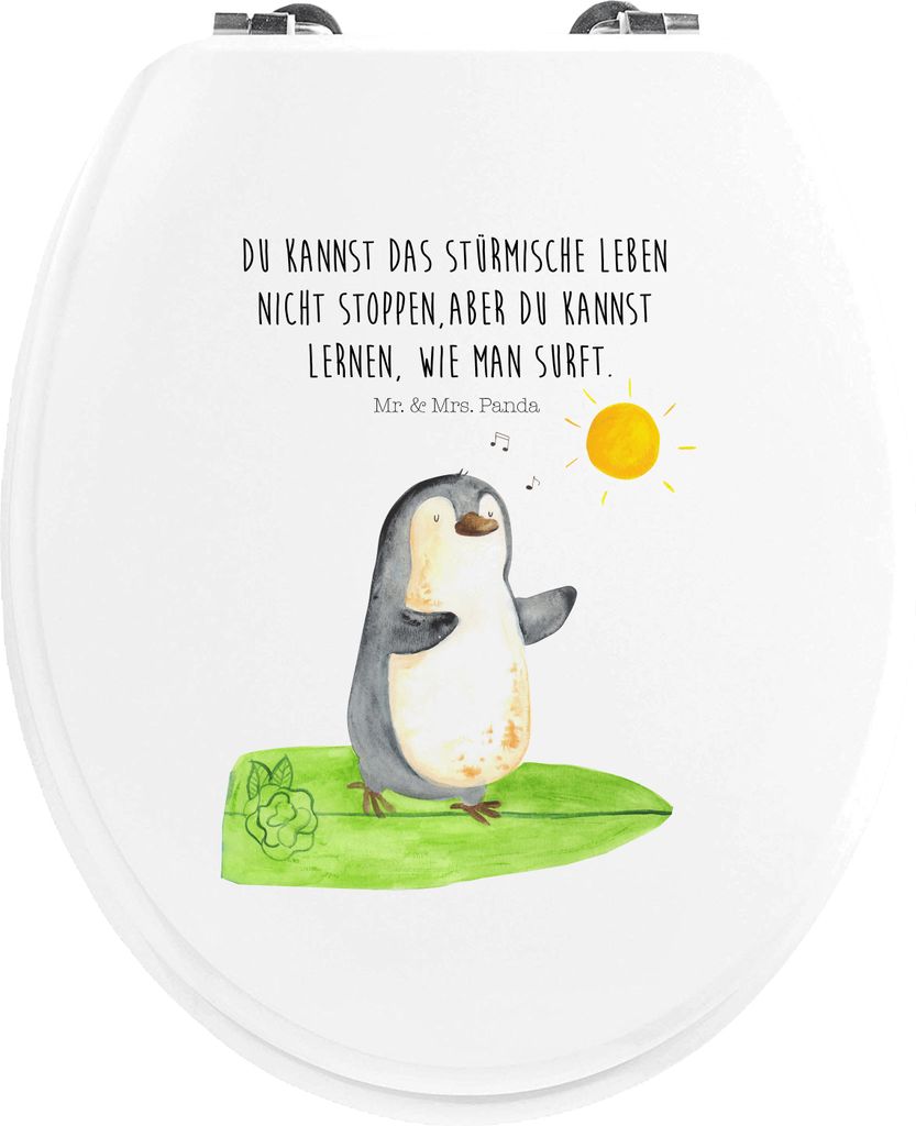 Mr. & Mrs. Panda WC Sitz Pinguin Surfer - Weiß - Geschenk, Produktbild 