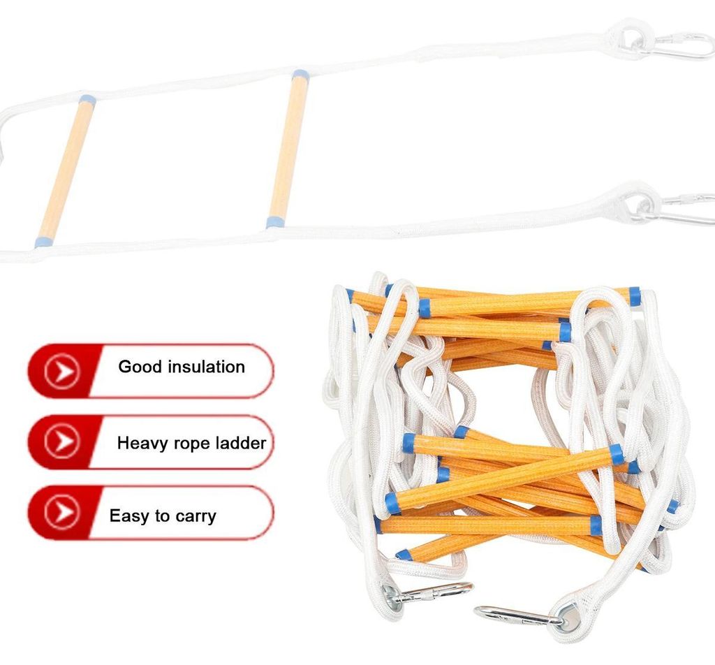Rettungsleiter - Seilleiter - 10 m - 2 Karabiner - Für 3–4 Stockwerke - Fenster/Balkon Rettung - Flammhemmend