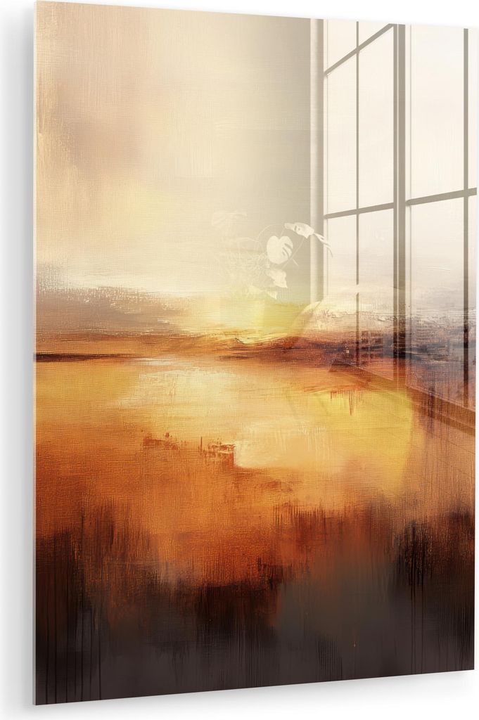 MuchoWow Glasbilder - Bilder auf Wandbild - Foto auf Glas Abstrakt - Braun - Modern - Herbstfarben 30x40 cm Wanddekoration aus Glas - Acrylglasbild...