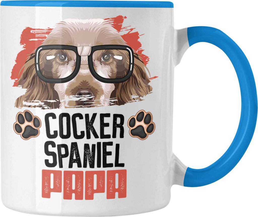 Trendation - Cocker Spaniel Papa Besitzer Tasse Geschenk Lustiger Spruch Geschenkidee Cocker Spaniel Liebhaber (Blau)