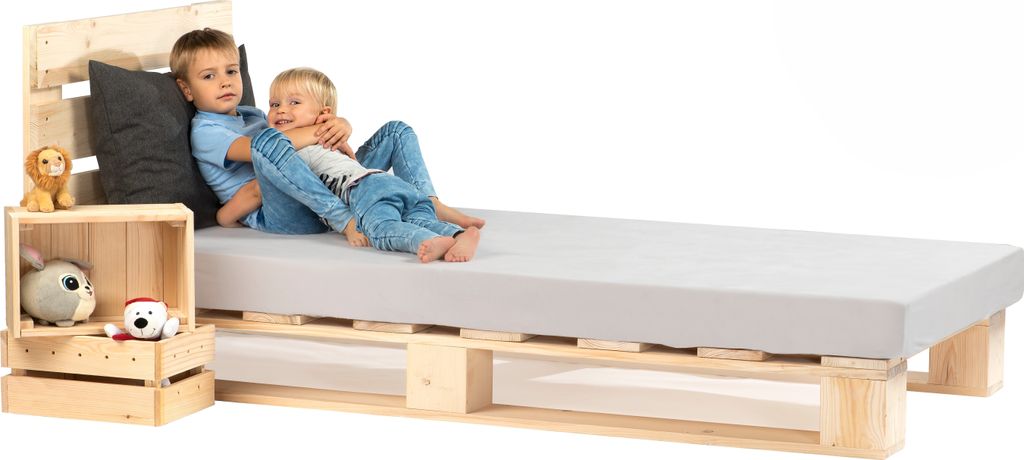 Lermowood Palettenbett 80 x 200 cm mit Kopfteil Natur Produktbild 
