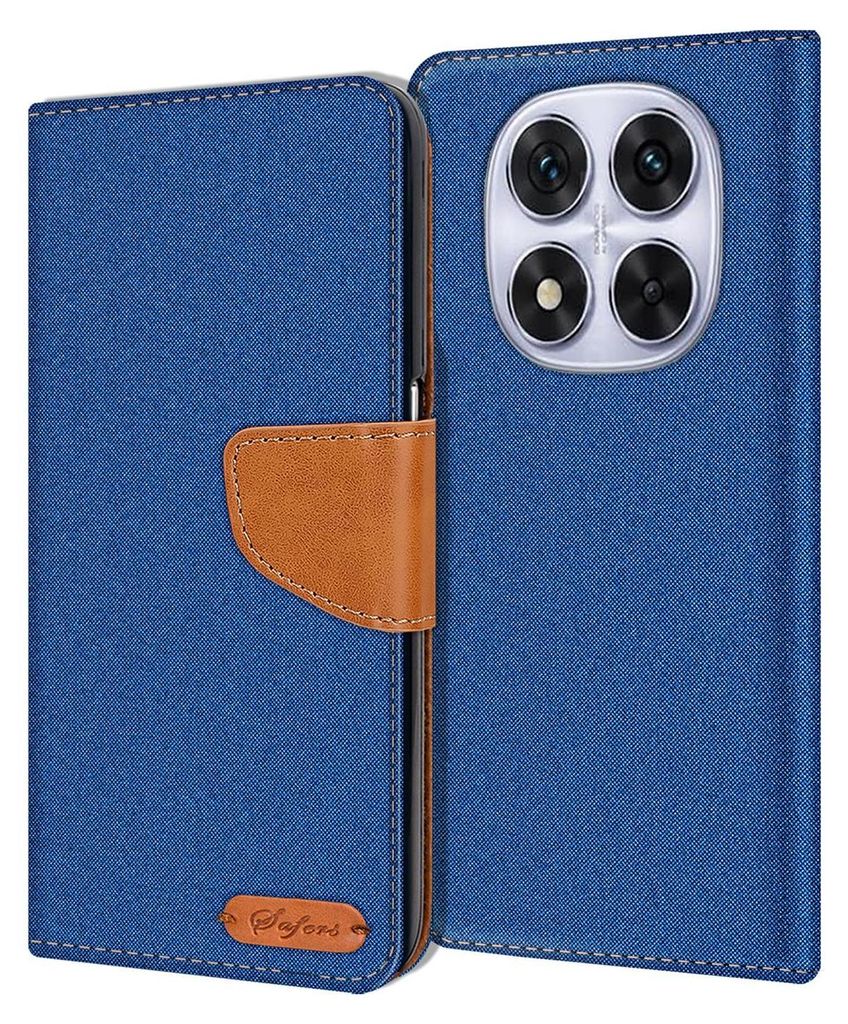 Conie Jeans Style Klapp Tasche für Xiaomi Redmi Note 14 Pro 5G Kartenfach Hülle Rundumschutz in Blau