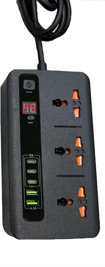 INF Universal Zeitschaltuhr Steckdosenleiste mit USB & Type-C, 8 Anschlüsse Schwarz