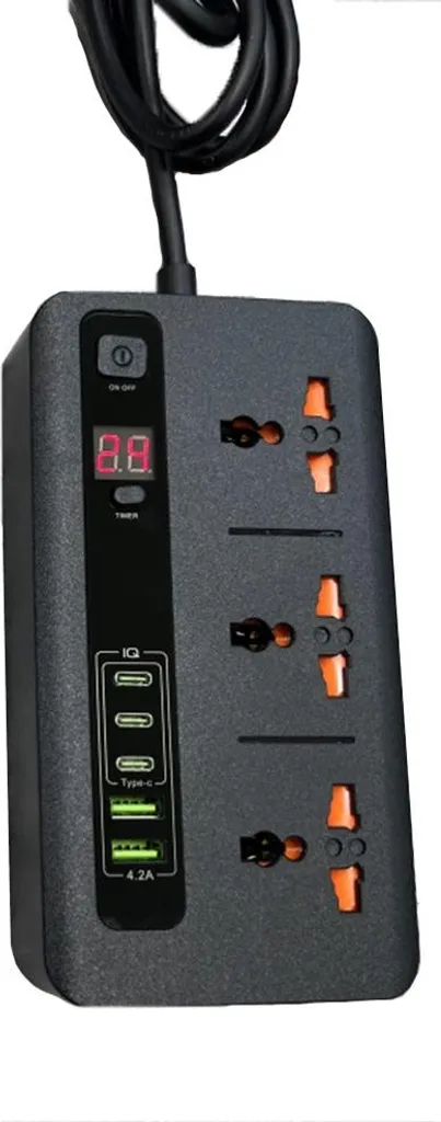 Multiprise 8 Prises avec Minuteur contre la Veille et USB Type-C Noire