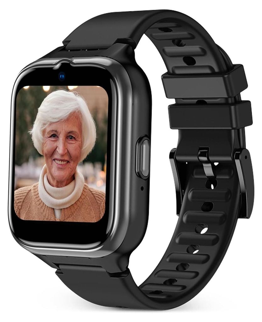 4G Smartwatch für Senioren mit Großbuchstaben, SOS-Taste, GPS und Sicherheitskreis, Telefonieren/Videoanrufen, Herzfrequenzmanagement per App