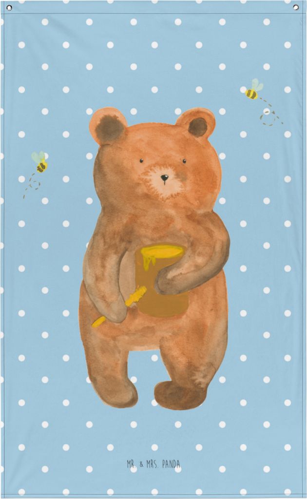 Mr. & Mrs. Panda Wandbild Bär Honig - Blau Pastell - Geschenk, Wandtuch, Teddy, Gobelin, Liebe, Boho Wandteppich, Freund, Verliebte, Wandschmuck